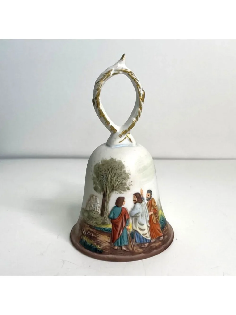 Vintage Roman Inc Jesus and Apostles Bisque Porcelain Hand Bell 1980 Embossed